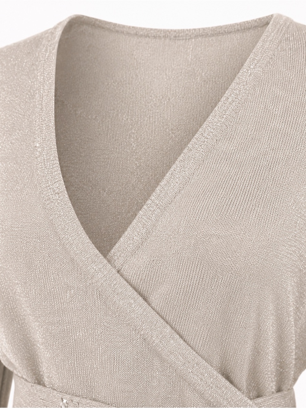 Nine & Co. Beige Metallic Wrap Belted Long-Sleeve Top - Picture 8 of 8